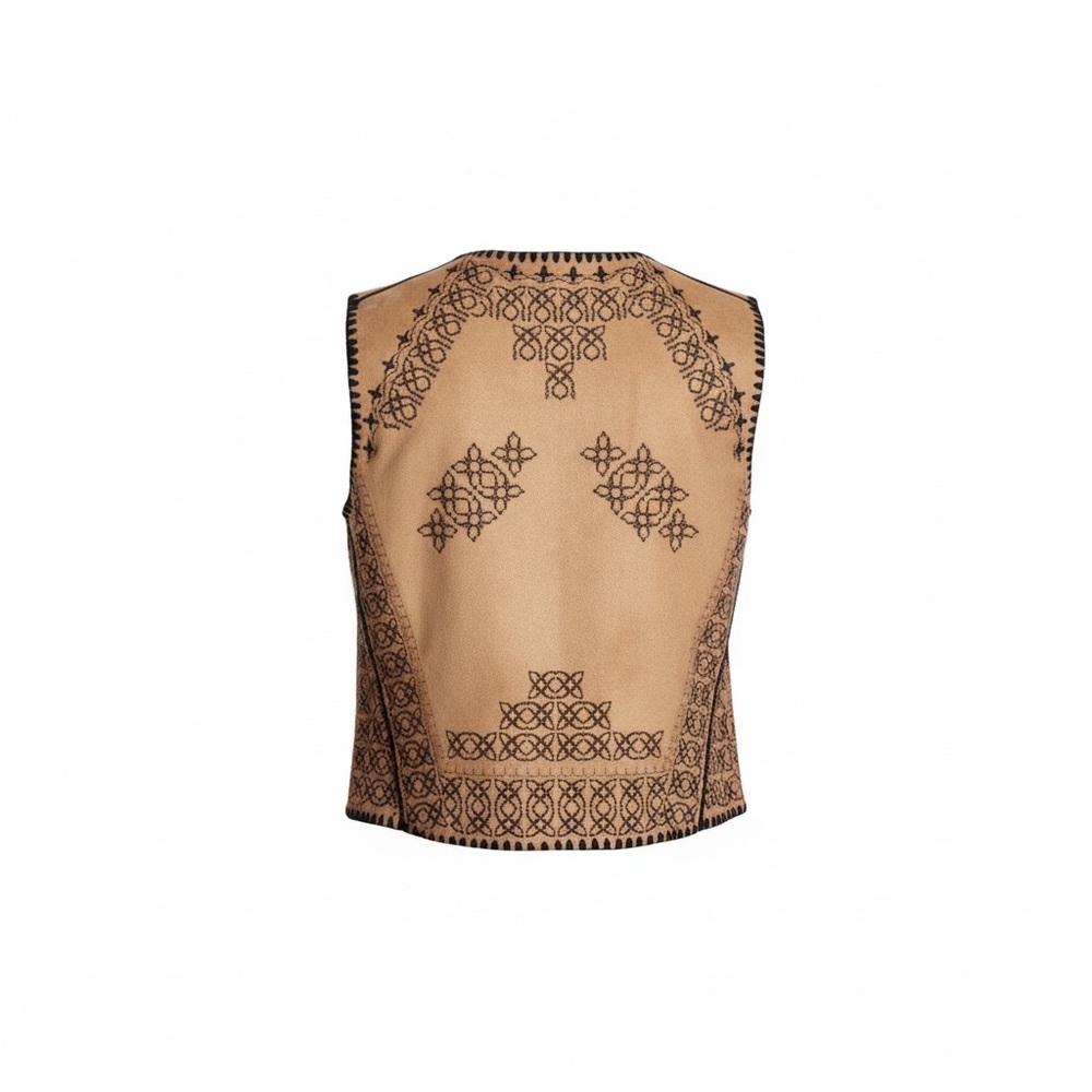 ANTHROPOLOGIE GYPSY05 Tan Vegan Aztec Open Vest! - Picture 3 of 5